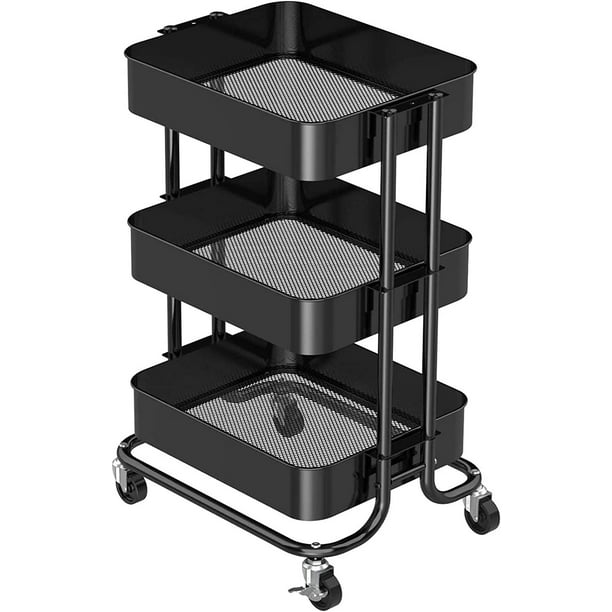 Myfurnideal 3-Tier Rolling Utility Cart Metal Storage Cart with Handle for Kitchen, Dining Room, Living Room, Hold up to 66lbs - Walmart.com