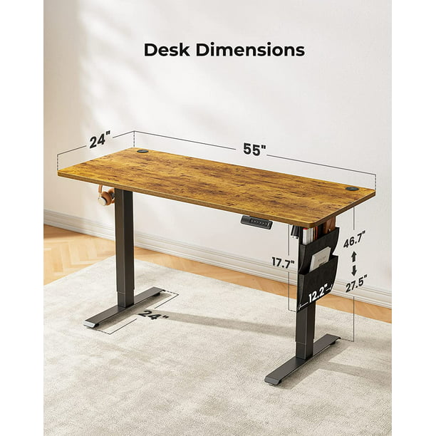 Electric Standing Desk with Storage Bag 55" x 24" Height Adjustable Computer Stand Up Table for Home Office, Rustic - Walmart.com
