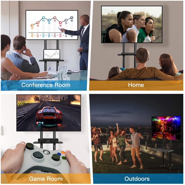 Myfurnideal Mobile TV Cart with Wheels Height Adjustable Rolling TV Stand for 23 to 60 inch Flat Panel TVs, Black - Walmart.com