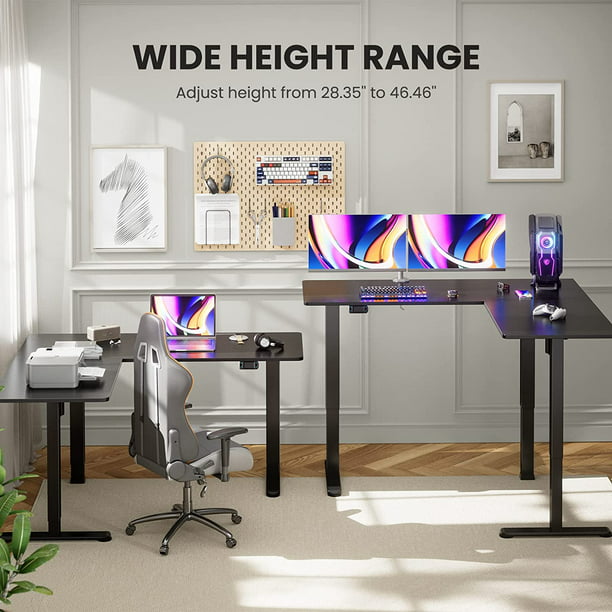 L-Shaped Electric Standing Desk 63 inches Height Adjustable Sit Stand up Corner Desk Double Motor Home Office Desk, Black - Walmart.com