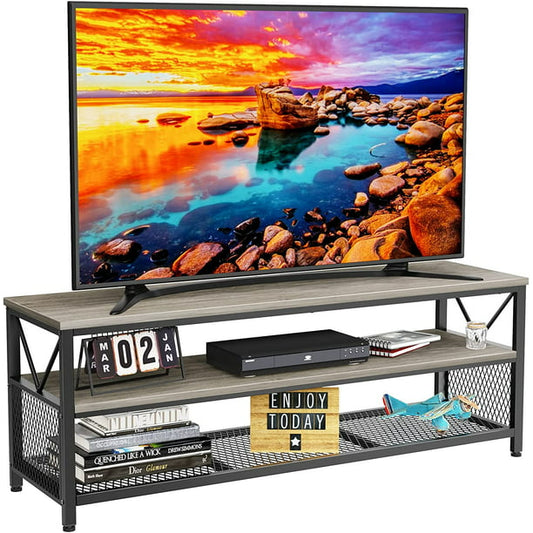 Myfurnideal TV Stand for 60" TV 3-Tier Entertainment Center with Storage for Living Room, Oak Grey - Walmart.com