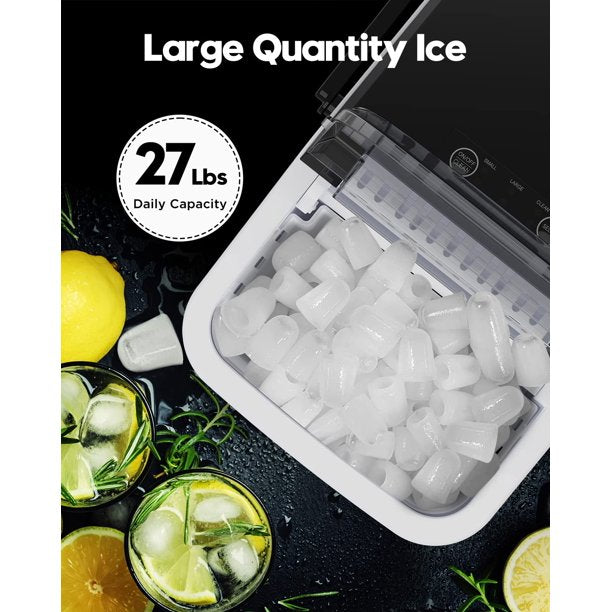 Ice Makers Countertop with Handle, 9pcs/7min, 26lbs/24h, w/ 2 Sizes Bullet-Shaped Ice, Self-Cleaning, w/Scoop & Basket for Home, Kitchen, Office, Bar, Party, Black - Walmart.com