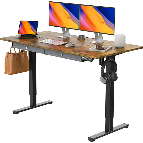 Electric Standing Desk with Drawer 55 x 28 Inches Height Adjustable Sit Stand up Desk Memory Computer Home Office Desk - Walmart.com