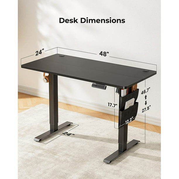 Electric Standing Desk with Staroge Bag 48" x 24" Height Adjustable Computer Stand Up Table for Home Office, Black - Walmart.com