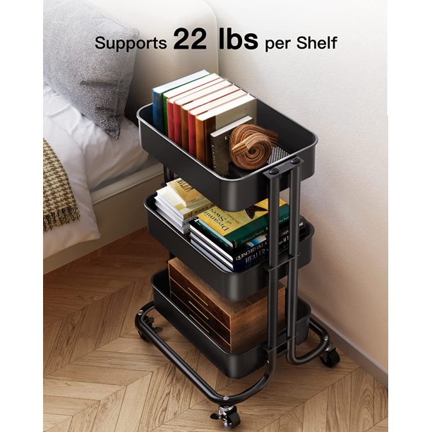 Myfurnideal 3-Tier Rolling Utility Cart Metal Storage Cart with Handle for Kitchen, Dining Room, Living Room, Hold up to 66lbs - Walmart.com