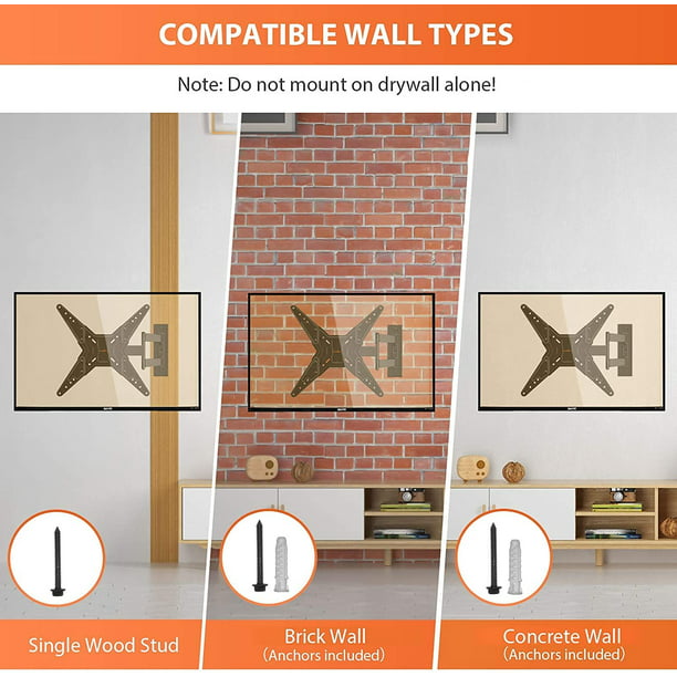 Full Motion TV Wall Mount Bracket for 23-55 Inch TVs with Swivel Articulating Extends Tilt Arm, Max 400x400mm, Hold up to 88lbs - Walmart.com
