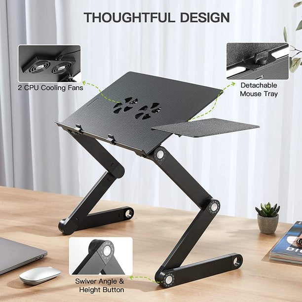 Myfurnideal Adjustable Laptop Table Stand for 15.6 Inch Laptops Portable Lap Desk with 2 CPU Fans, Detachable Mouse Pad for Sitting , Standing - Walmart.com