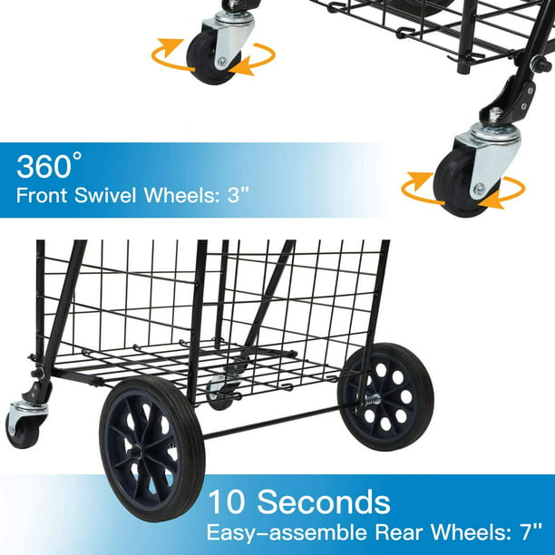 Folding Shopping Cart with Dual Swivel Wheels for Groceries, Holds up to 66Ibs - Walmart.com