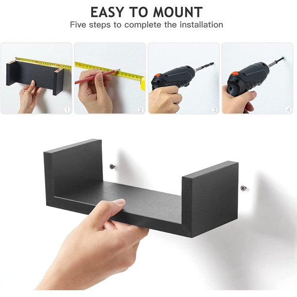 Myfurnideal 3 Sets Floating Shelves Wall Mounted U Shelf Black Storage Shelves for Bathroom, Bedroom, Living Room, Kitchen - Walmart.com