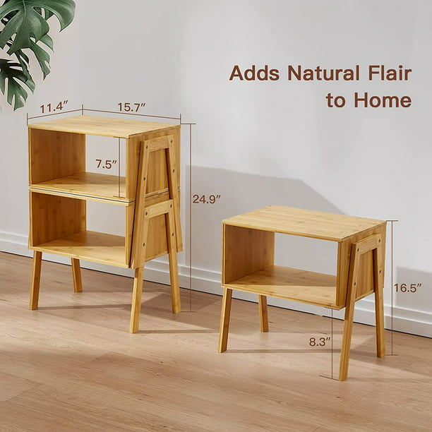 2-Pack Stackable End Tables Bamboo Nightstand with Storage Bedside Tables for Bedroom, Livingroom - Walmart.com