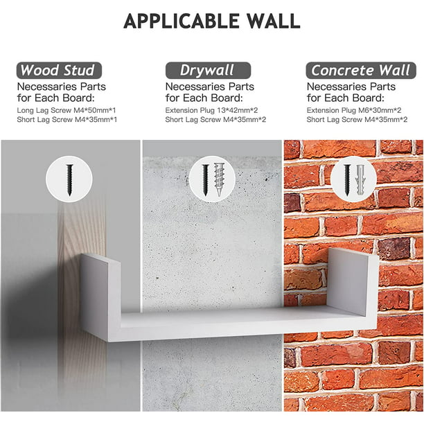 Myfurnideal 3 Sets Floating Shelves Wall Mounted U Shelf White Storage Shelves for Bathroom, Bedroom, Living Room, Kitchen - Walmart.com