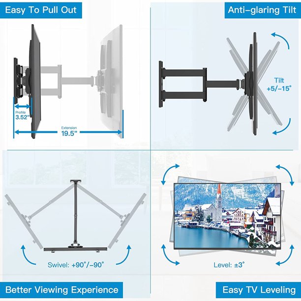 Full Motion TV Wall Mount for Most 26-60 Inch TVs Single Articulating Arms TV Bracket, Hold up to 77lbs, Max 400x400mm, Support Swivel, Tilt, Level Adjustment - Walmart.com