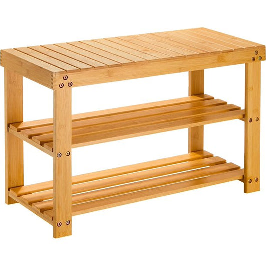 Bamboo 3-Tier Shoe Rack Bench Sturdy Shoe Organizer for Entryway Bedroom Living Room Balcony, Hold up to 300lbs - Walmart.com