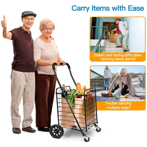 Folding Shopping Cart with Dual Swivel Wheels for Groceries, Holds up to 66Ibs - Walmart.com