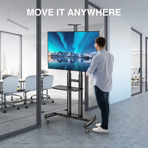 Mobile TV Cart with Height Adjustable AV Shelf Rolling Floor TV Stand for 55-90 Inch Flat TV, Holds up to 200Lbs, Max 800x500mm - Walmart.com
