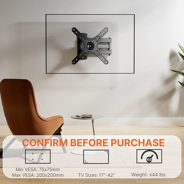 Full Motion TV Wall Mount Bracket for Most 17-42 Inch Flat Curved TVs & Monitors, Max 200x200mm, Hold up to 44lbs - Walmart.com
