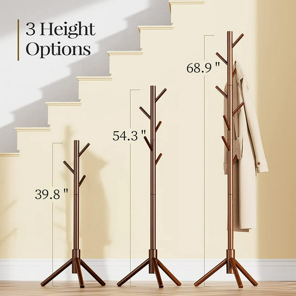 Coat Rack Stand with 3 Height Options and 8 Hooks Wooden Freestanding Coat Rack for Home, Office, Entryway, Hallway - Walmart.com