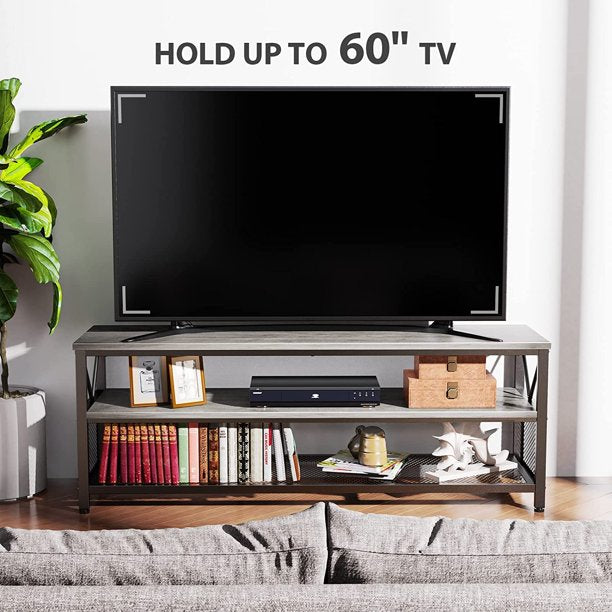 Myfurnideal TV Stand for 60" TV 3-Tier Entertainment Center with Storage for Living Room, Oak Grey - Walmart.com