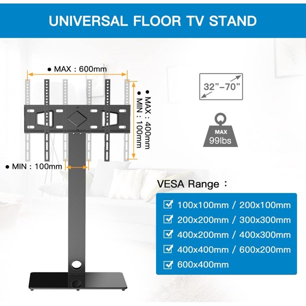 Universal Floor TV Stand for Most 32-70 inch LCD LED TVs Swivel Corner TV Floor Stand with Swivel Mount and Cable Management, Max 600x400mm, Hold up to 99lbs - Walmart.com