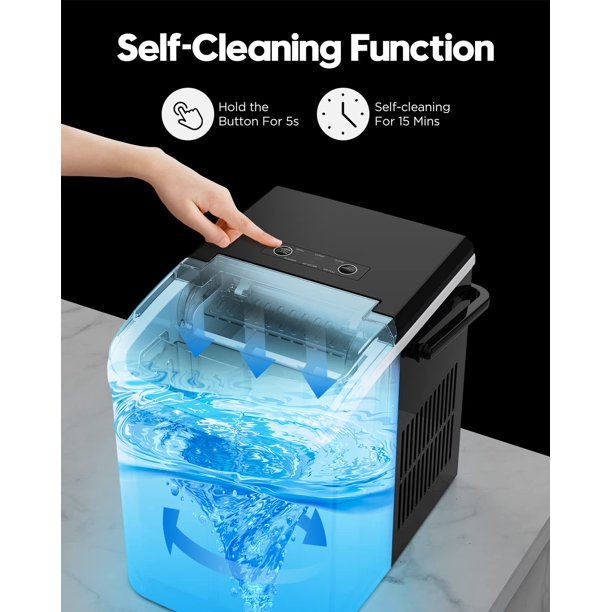Ice Makers Countertop with Handle, 9pcs/7min, 26lbs/24h, w/ 2 Sizes Bullet-Shaped Ice, Self-Cleaning, w/Scoop & Basket for Home, Kitchen, Office, Bar, Party, Black - Walmart.com