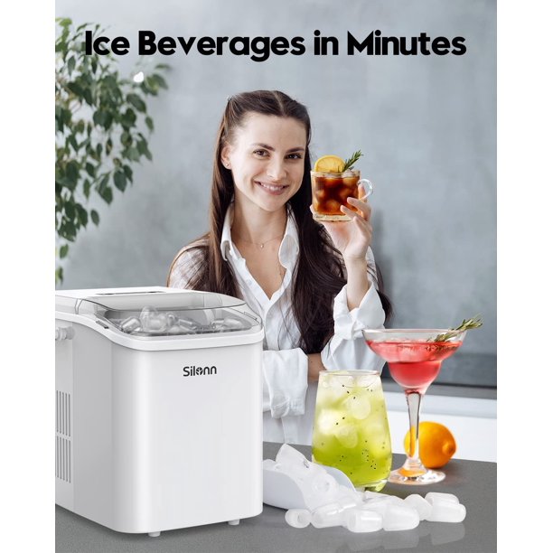 Ice Makers Countertop with Handle, 9pcs/7min, 26lbs/24h, w/ 2 Sizes Bullet-Shaped Ice, Self-Cleaning, w/Scoop & Basket for Home, Kitchen, Office, Bar, Party, White - Walmart.com