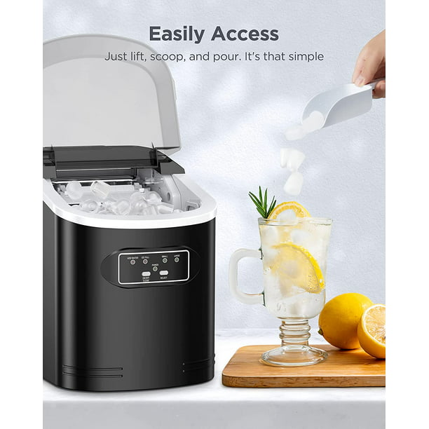 Portable Ice Makers Countertop, 9pcs/6min, 26lbs/24h, w/ 2 Sizes Bullet-Shaped Ice, Self-Cleaning, w/Scoop & Basket for Home, Kitchen, Office, Bar, Party, Black - Walmart.com
