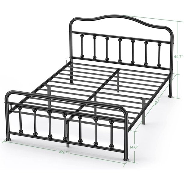 Queen Size Metal Bed Frame No Box Spring Needed Platform Bed Frame with Sturdy Steel Headboard and Footboard, Black - Walmart.com