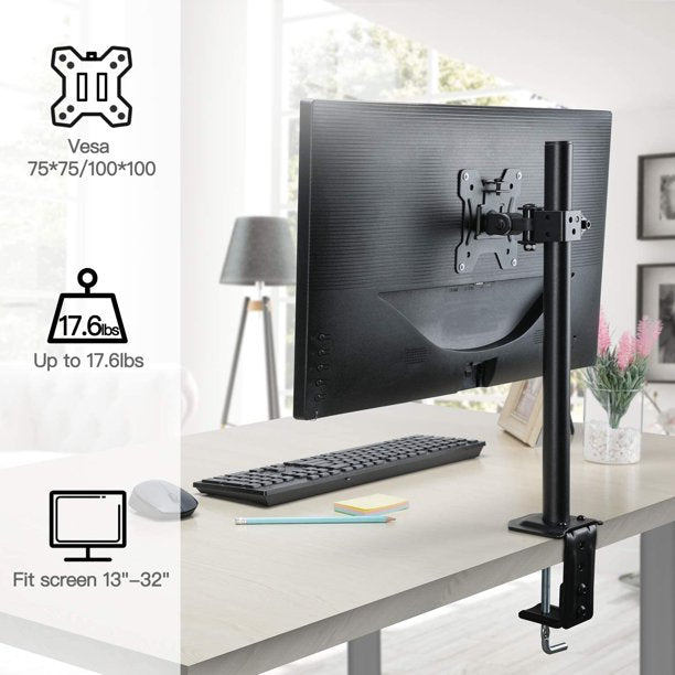 Single Monitor Stand Mount, Height Adjustable Stand Fits 13" to 32" Screen