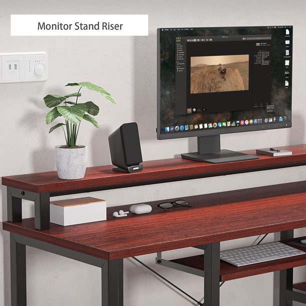 47" Computer Desk with Monitor Stand, Storage Shelves and Keyboard Tray Studying Writing Table for Home Office, Cherry - Walmart.com