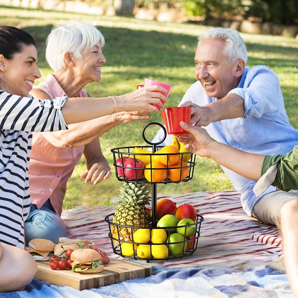 Myfurnideal Fruit Basket Holder 2-Tier Countertop Detachable Fruit Basket Bowl Stand Vegetable Organizer for Kitchen Counter, Dining Room Countertop, Black - Walmart.com