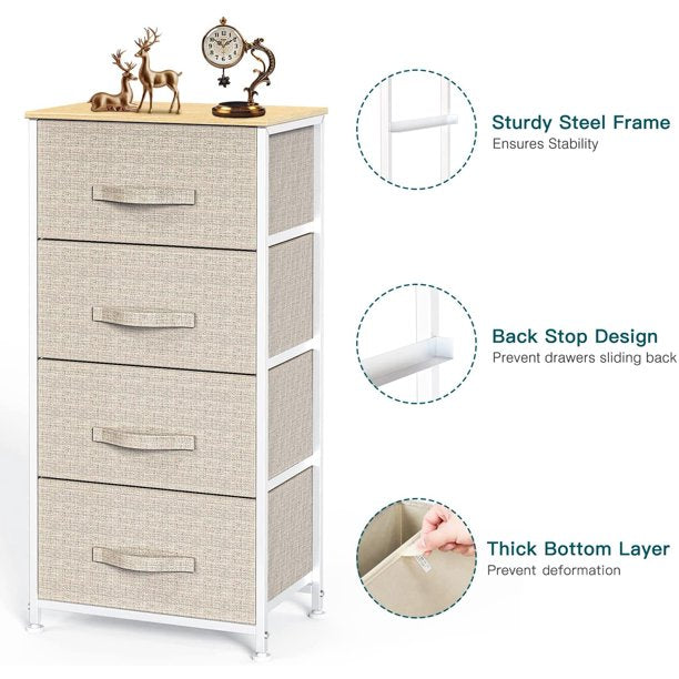 4 Drawer Dresser Fabric Storage Tower with Wood Top Organizer Unit for Closets Bedroom Nursery Room Hallway - Walmart.com