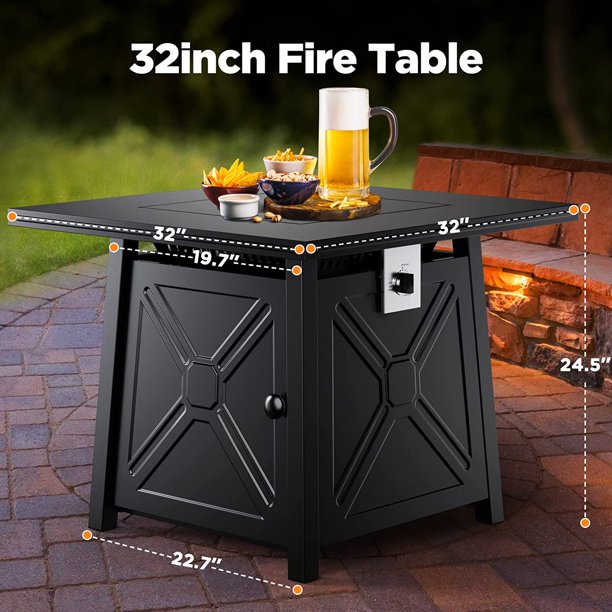 32" Gas Fire Pits Table 2 in 1 Propane Fire Pit W/ Lid and Lava Rock for Outside, 50,000 BTU, Black - Walmart.com