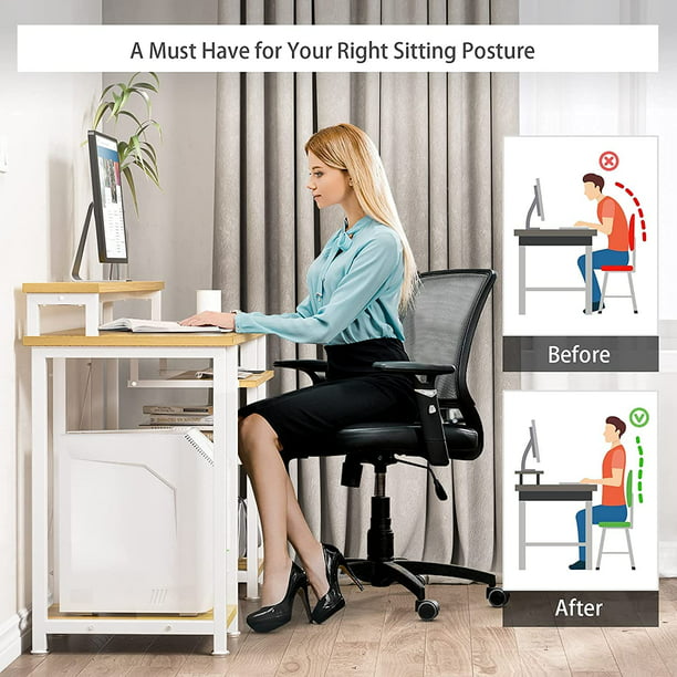 47" Computer Desk with Monitor Stand, Storage Shelves and Keyboard Tray Studying Writing Table for Home Office, Bamboo - Walmart.com