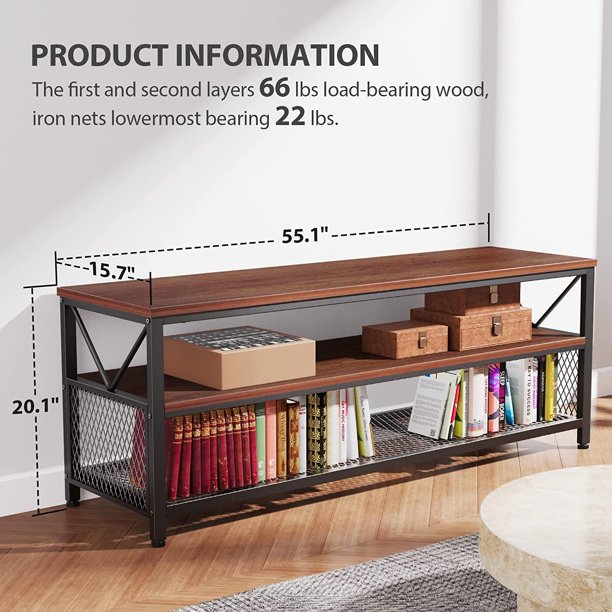 Myfurnideal TV Stand for 60" TV 3-Tier Entertainment Center with Storage for Living Room, Cherry - Walmart.com