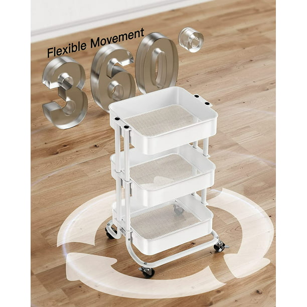 Myfurnideal 3-Tier Rolling Utility Cart Metal Storage Cart with Handle for Kitchen, Dining Room, Living Room, Hold up to 66lbs - Walmart.com