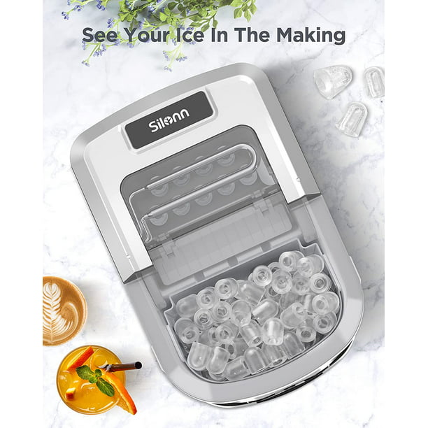 Portable Ice Makers Countertop, 9pcs/6min, 26lbs/24h, w/ 2 Sizes Bullet-Shaped Ice, Self-Cleaning, w/Scoop & Basket for Home, Kitchen, Office, Bar, Party, Silver - Walmart.com