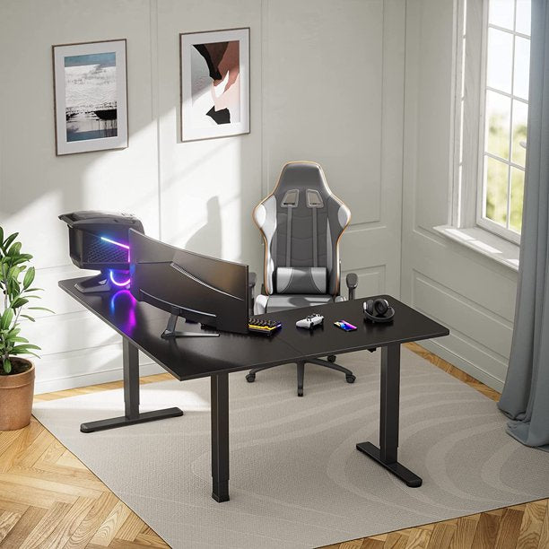 L-Shaped Electric Standing Desk 63 inches Height Adjustable Sit Stand up Corner Desk Double Motor Home Office Desk, Black - Walmart.com