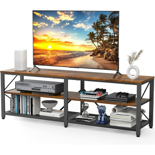 Myfurnideal TV Stand for 60" TV 3-Tier Media Console Table with Storage for Living Room, Rustic Brown - Walmart.com