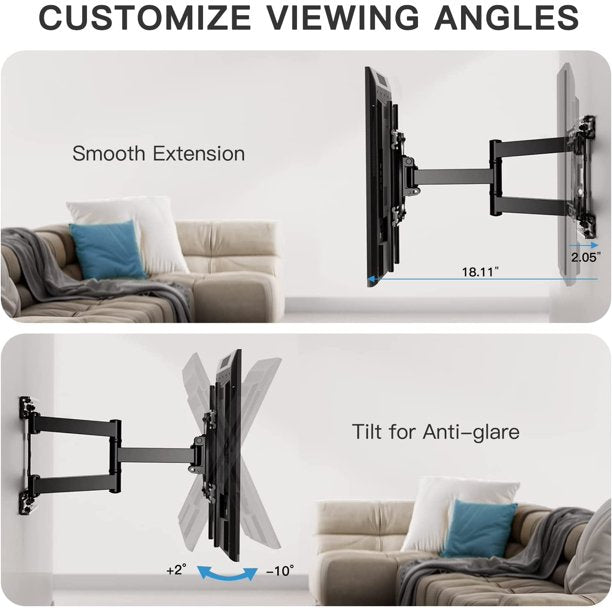 Full Motion TV Wall Mount Bracket for Most 17-55 Inches Flat Curved TVs, Holds up to 88lbs, Max 400mmX400mm - Walmart.com