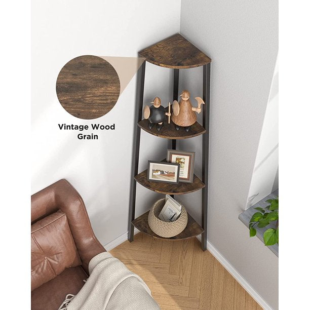 Myfurnideal 4 Tier Corner Shelf Standing Corner Display Rack for Bedroom, Living Room, Office, Kitchen, Rustic Brown - Walmart.com