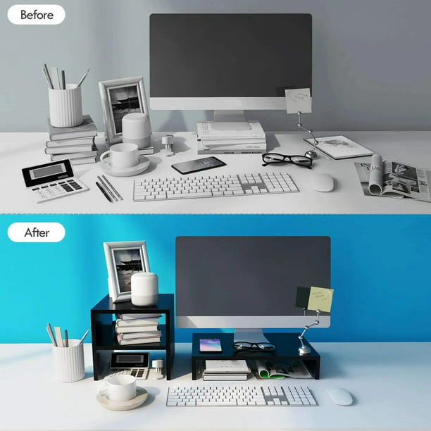 Pipishell Monitor Stand Riser with 2 Tier Shelf, Desktop Organizer Computer Monitor Stand for ScreenLaptop, Printer, Bookshelf for Home & Office - Walmart.com