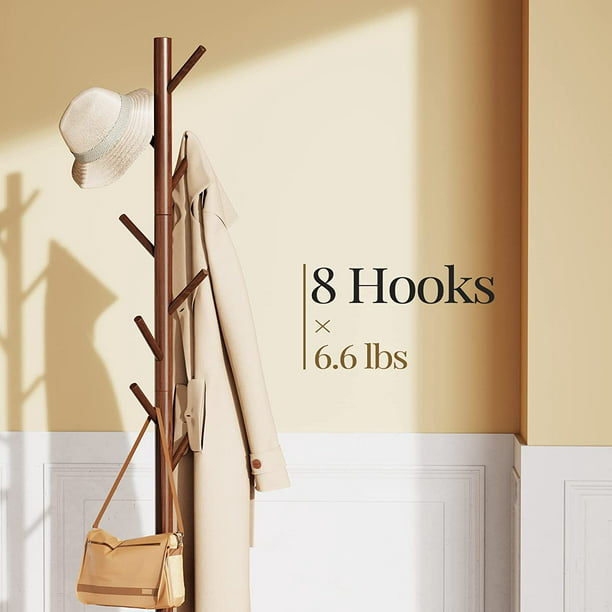 Coat Rack Stand with 3 Height Options and 8 Hooks Wooden Freestanding Coat Rack for Home, Office, Entryway, Hallway - Walmart.com