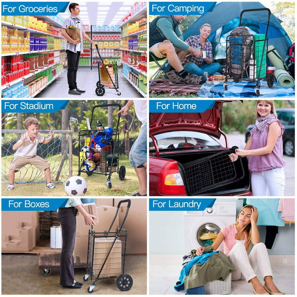 Folding Shopping Cart with Dual Swivel Wheels for Groceries, Holds up to 66Ibs - Walmart.com