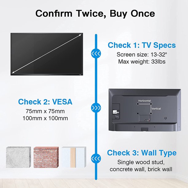 Full Motion TV Wall Mount Brackets for 13-32 Inches TVs Monitors, Max 100x100mm, Holds up to 33lbs - Walmart.com