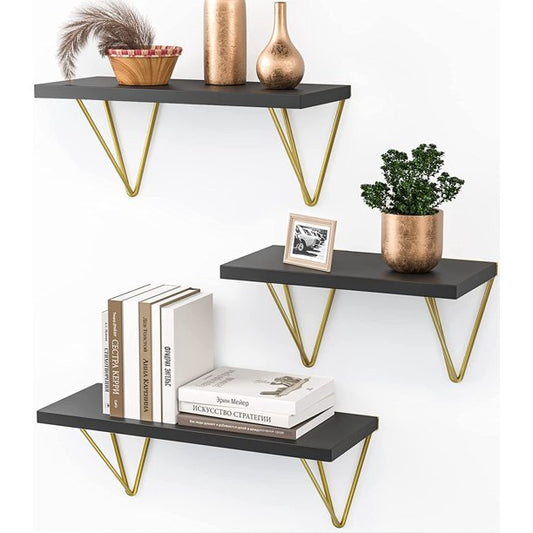 Myfurnideal 3 Sets Floating Shelves Wall Mounted Shelves for Bedroom, Living Room, Bathroom, Kitchen, Black - Walmart.com