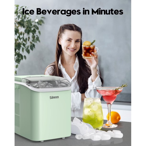 Ice Makers Countertop with Handle, 9pcs/7min, 26lbs/24h, w/ 2 Sizes Bullet-Shaped Ice, Self-Cleaning, w/Scoop & Basket for Home, Kitchen, Office, Bar, Party, Green - Walmart.com