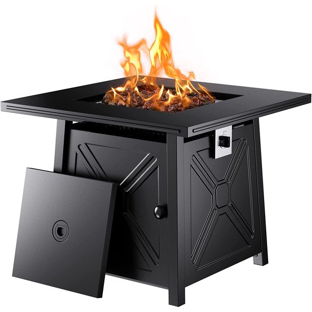 32" Gas Fire Pits Table 2 in 1 Propane Fire Pit W/ Lid and Lava Rock for Outside, 50,000 BTU, Black - Walmart.com