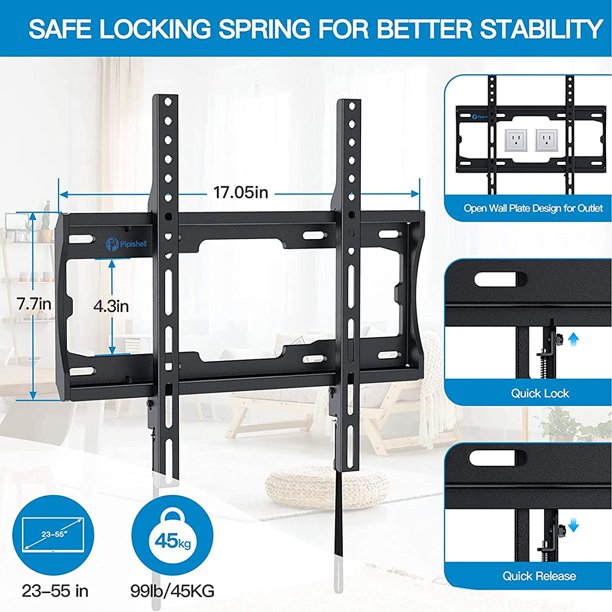 Fixed TV Wall Mount Bracket for 23-55 Inch LED, LCD, OLED, 4K Flat Curved Screen TVs Hold up to 99lbs, Max 400x400mm - Walmart.com