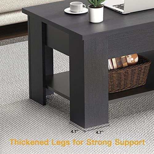 39.4" Lift Top Coffee Table with Storage Compartment and Shelves for Living Room, Black - Walmart.com