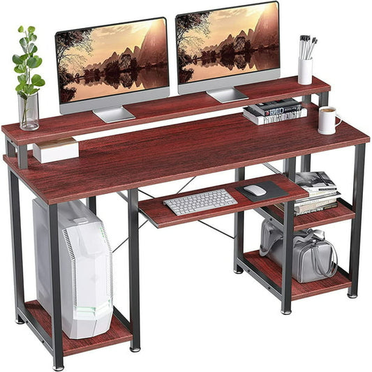 47" Computer Desk with Monitor Stand, Storage Shelves and Keyboard Tray Studying Writing Table for Home Office, Cherry - Walmart.com